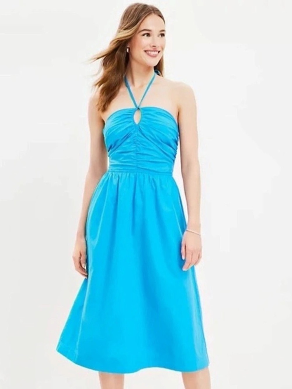 LOFT Ruched Midi Halter Dress Blue Size 6